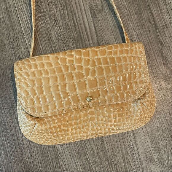 HOBO Tan Patent Leather Croc Embossed Crossbody Bag - Picture 1 of 11